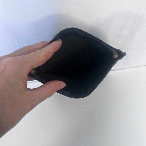 Bosca Leather Snap Top Foldover Pouch Wallet VTG Full Grain Hide Black/Blue - Picture 7 of 9